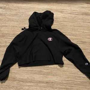 Champion Cropped Hoodie - Black and pink